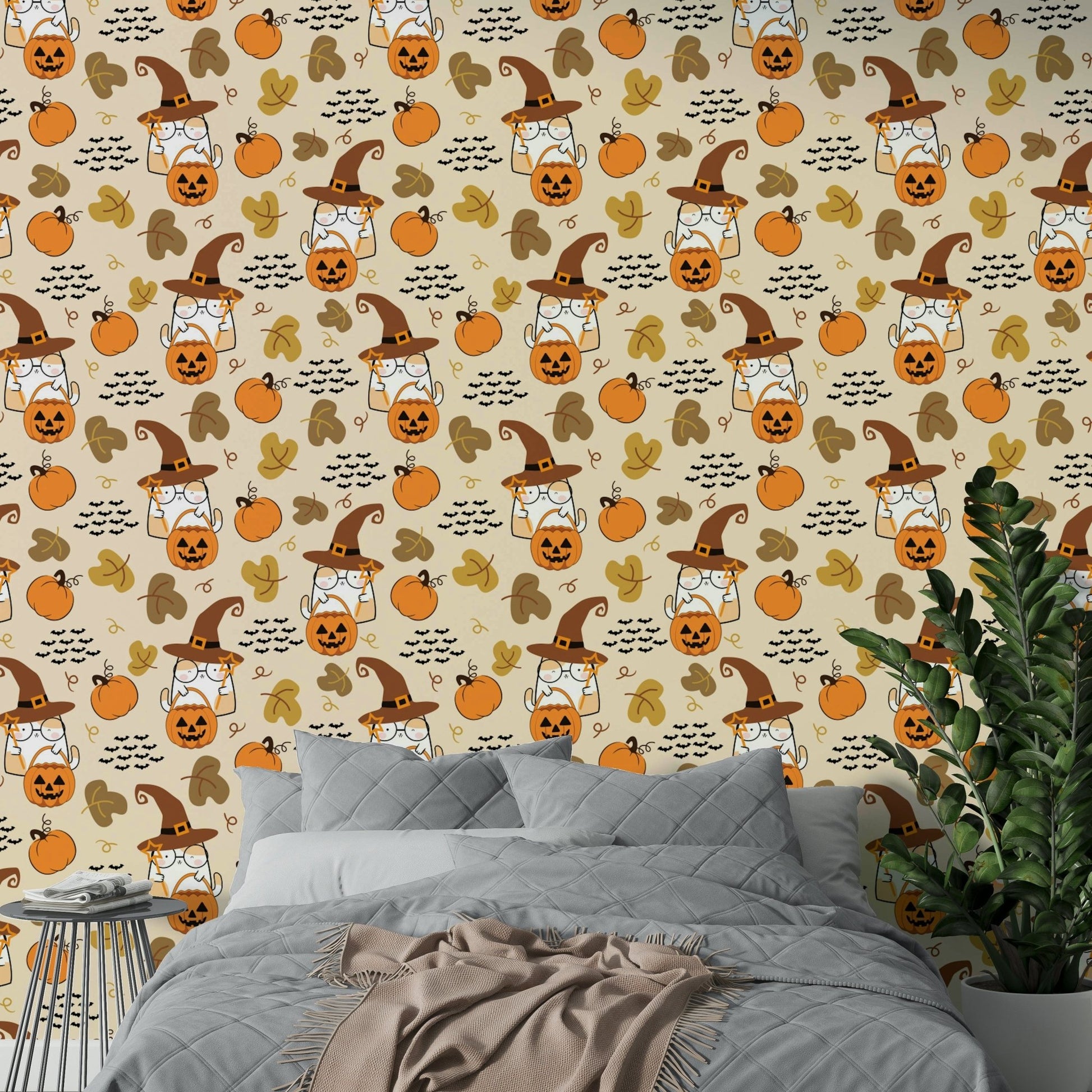 Autumn leaves Cute Halloween wallpaper pattern