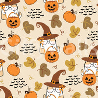 Cute Halloween Wallpaper with Cartoon Cats & Pumpkins.