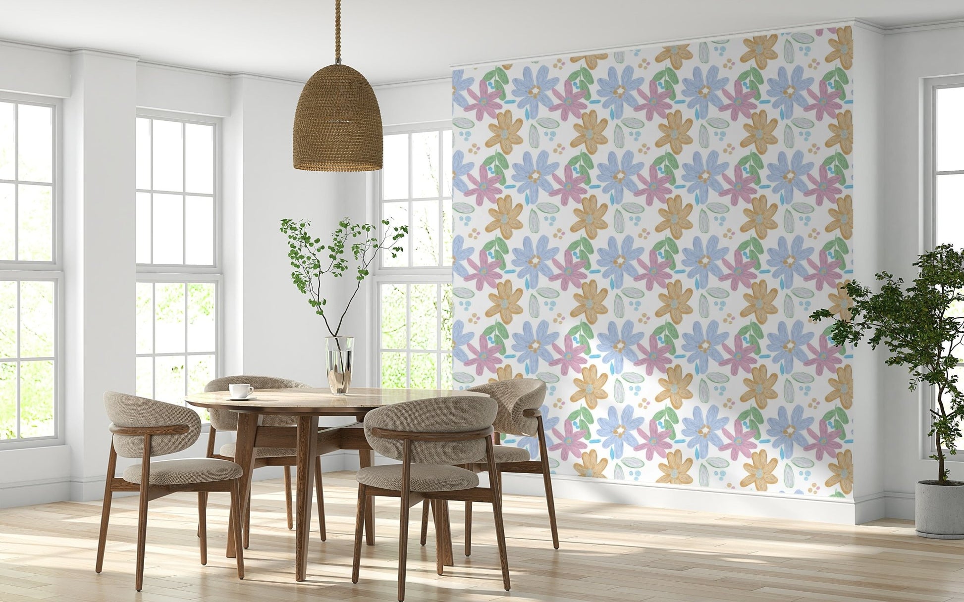 Artistic impasto floral wall mural with a hand-painted, 3D effect.