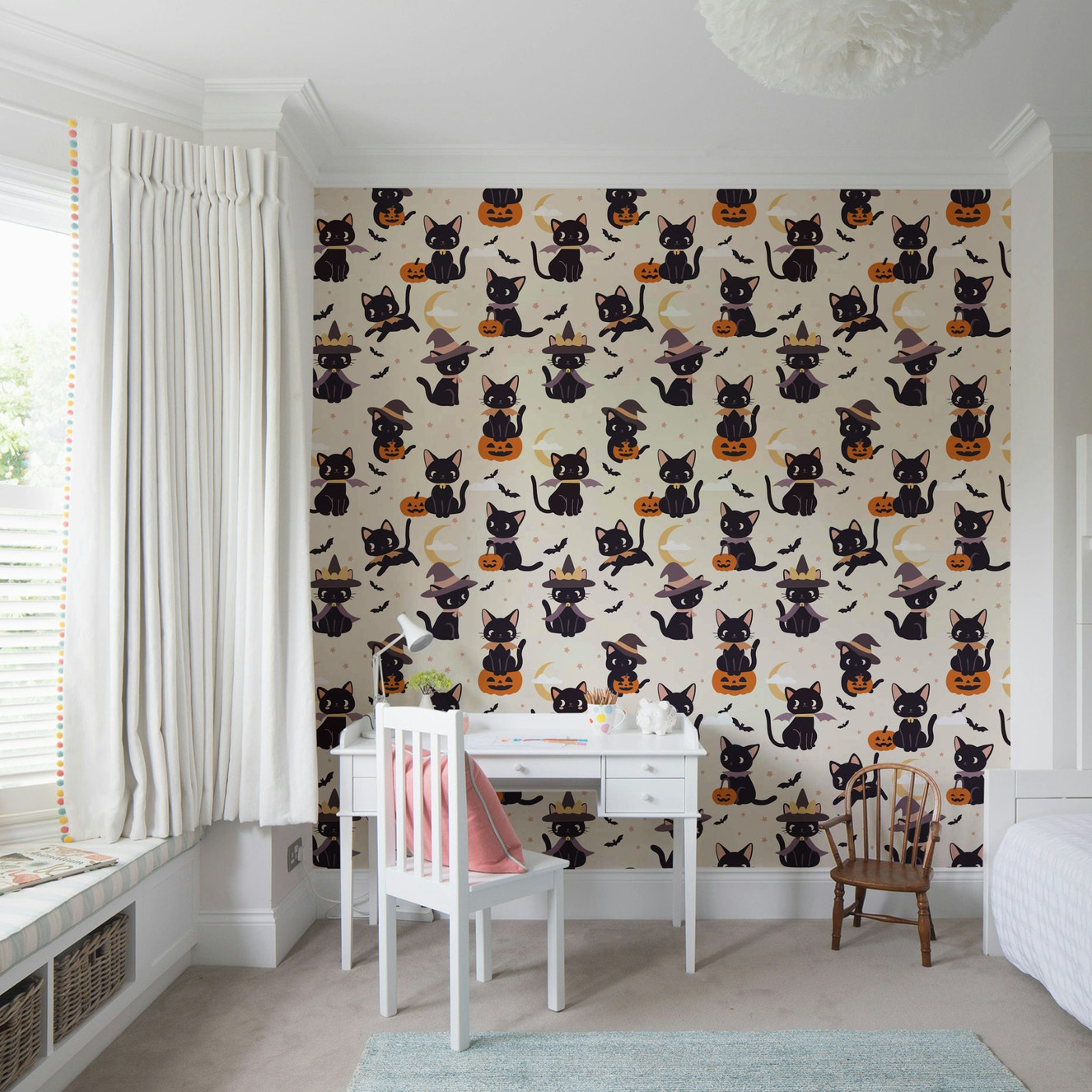 Cute Halloween Witch Cats ghost wall mural


