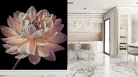 Elegant botanical mural highlighting the delicate curves of a blooming dahlia flower.
