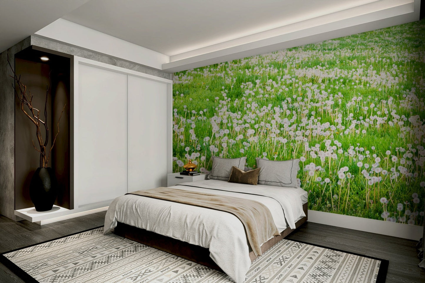 Open meadow wallpaper with soft floral tones
