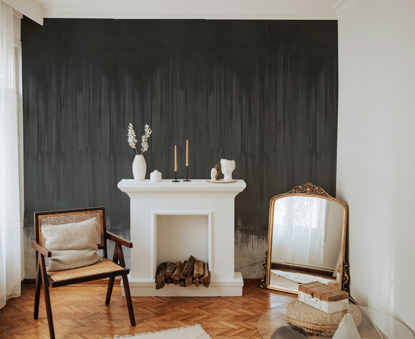 Statement wall wallpaper for loft-style interiors