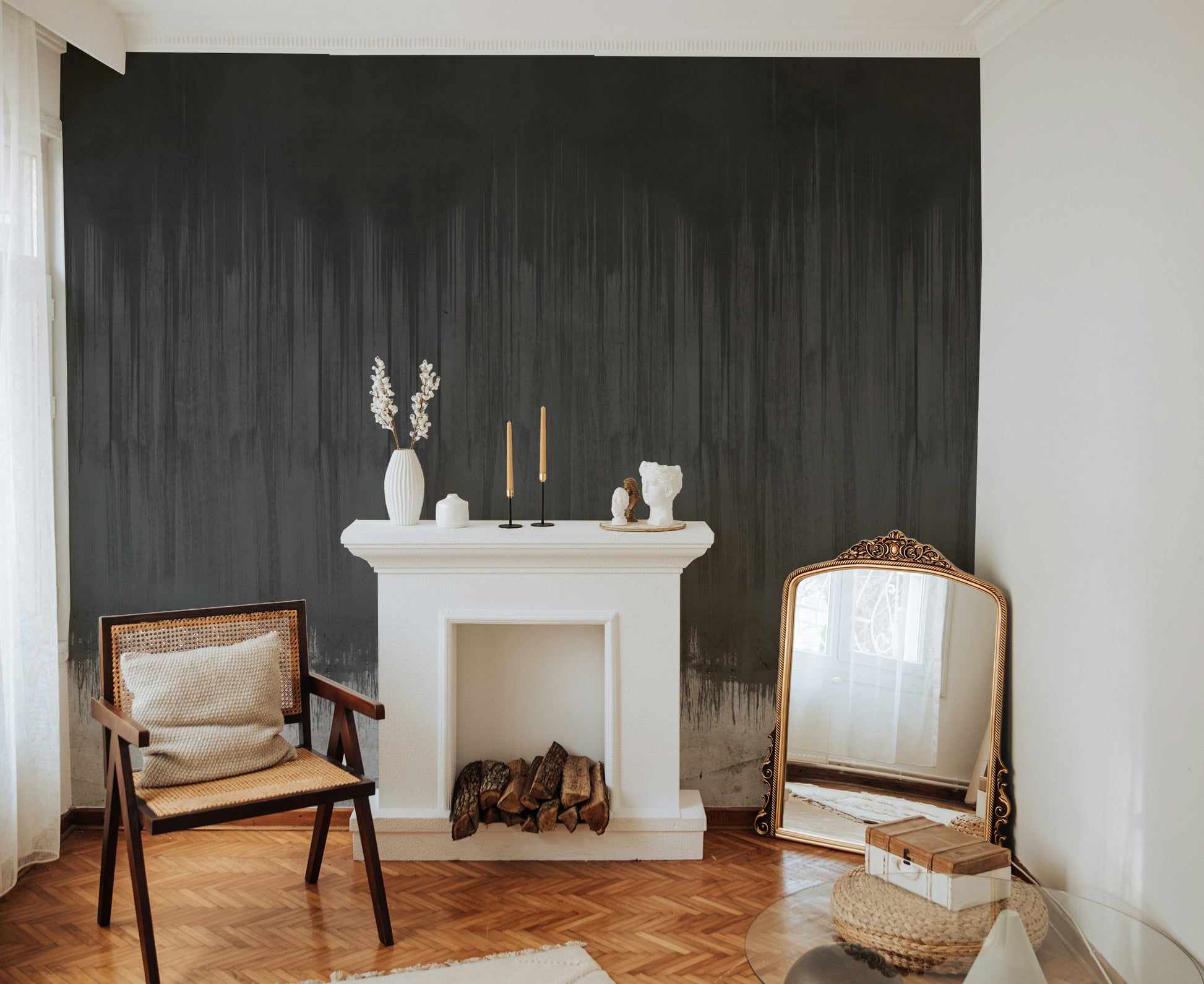 Statement wall wallpaper for loft-style interiors