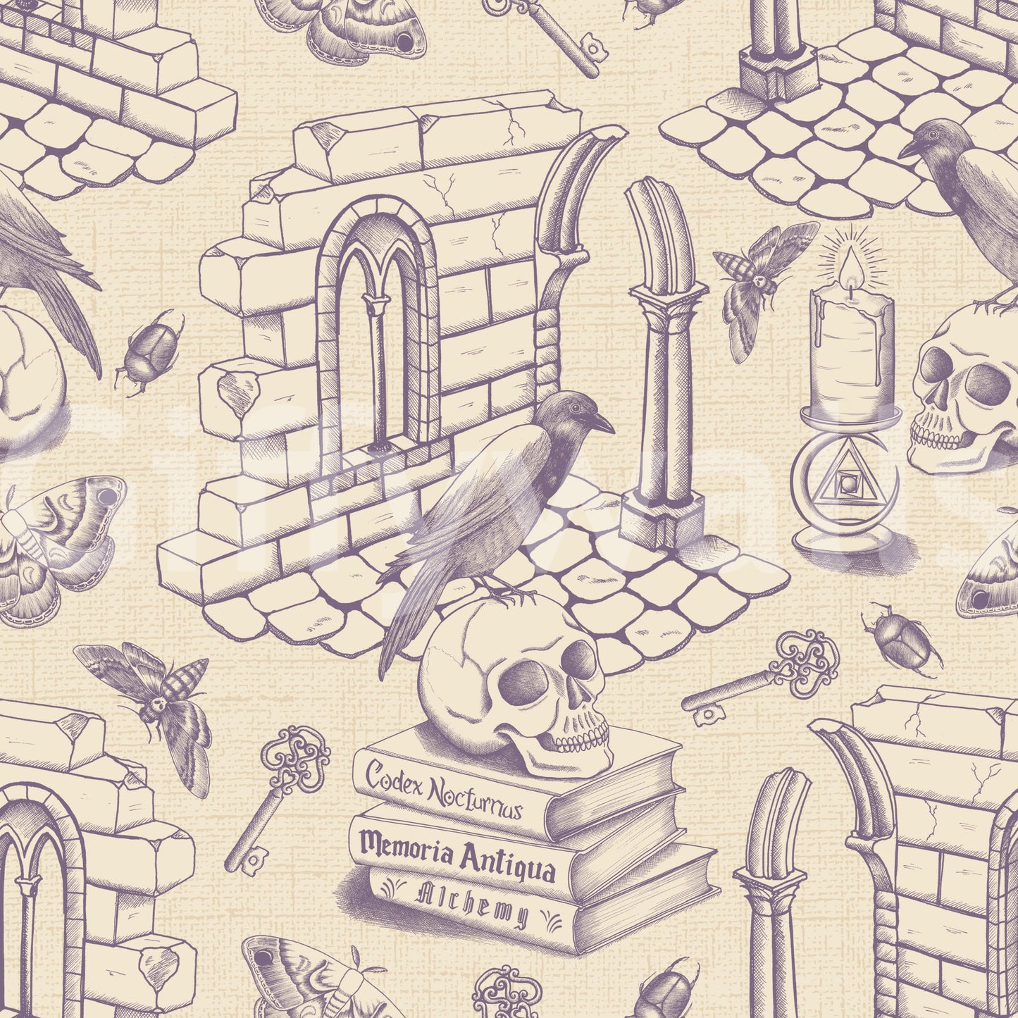 Elegant mural wallpaper in dusty purple and cream

