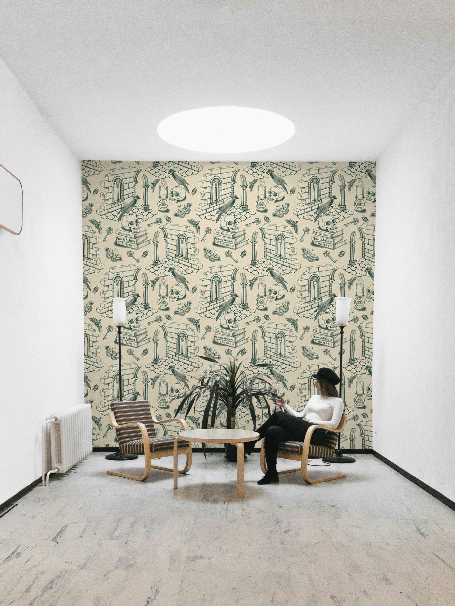 Green mural wallpaper featuring fine vintage patterns

