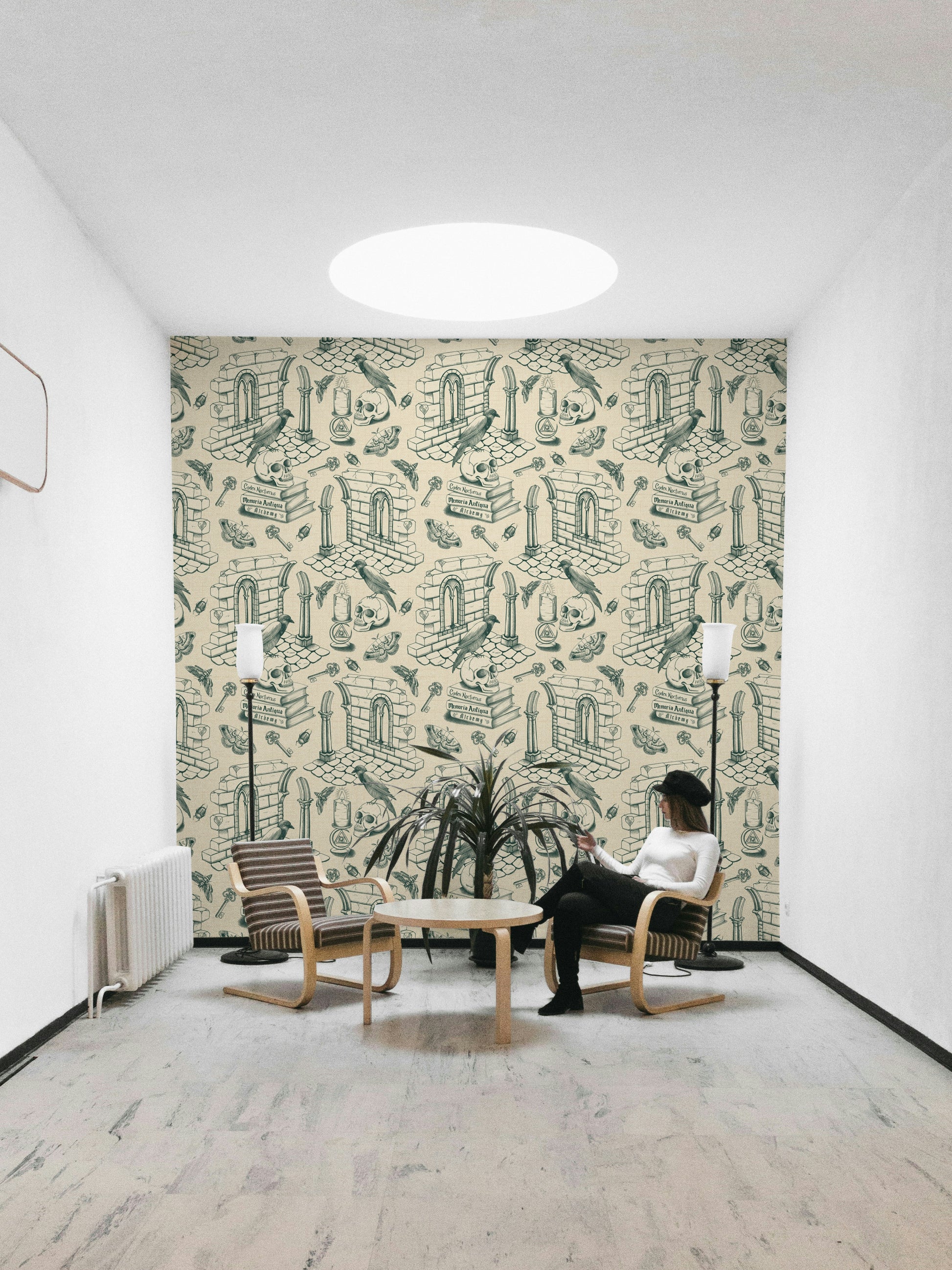 Green mural wallpaper featuring fine vintage patterns

