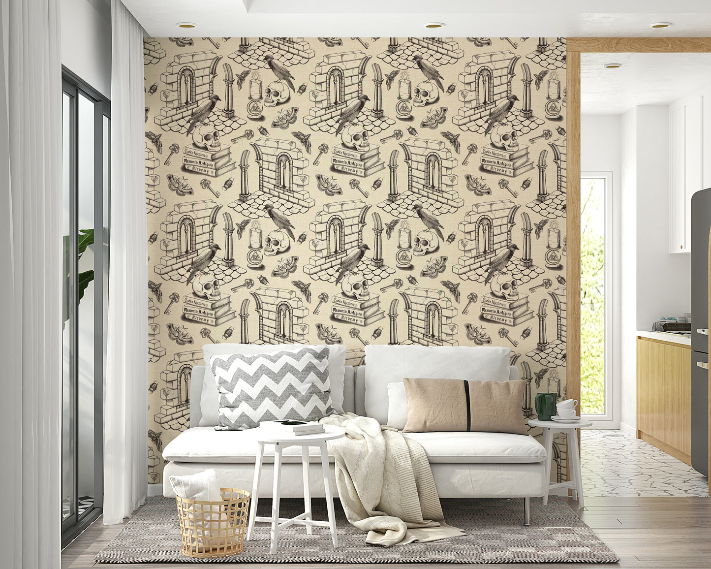 Academic-inspired wallpaper for walls in moody tones

