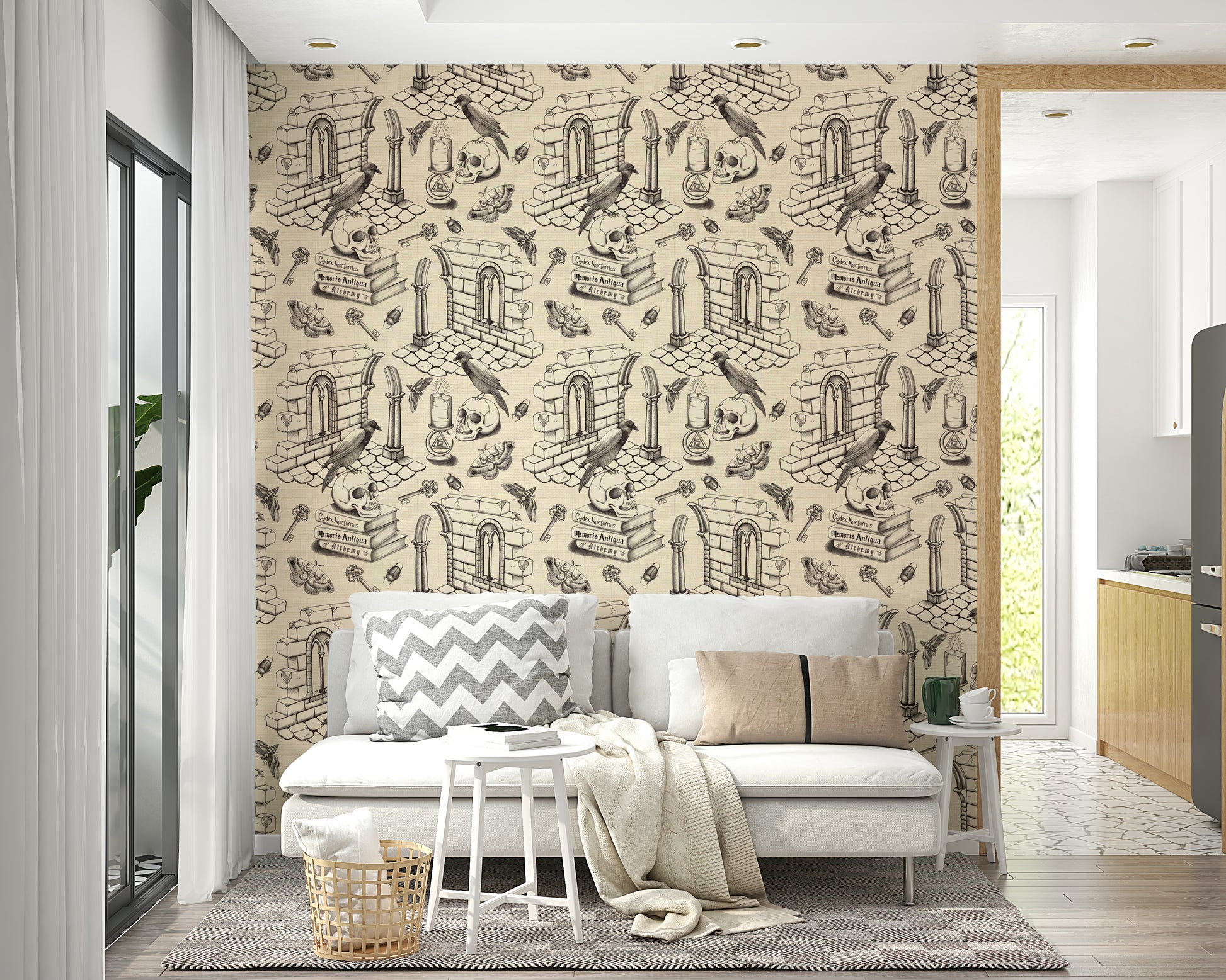 Academic-inspired wallpaper for walls in moody tones

