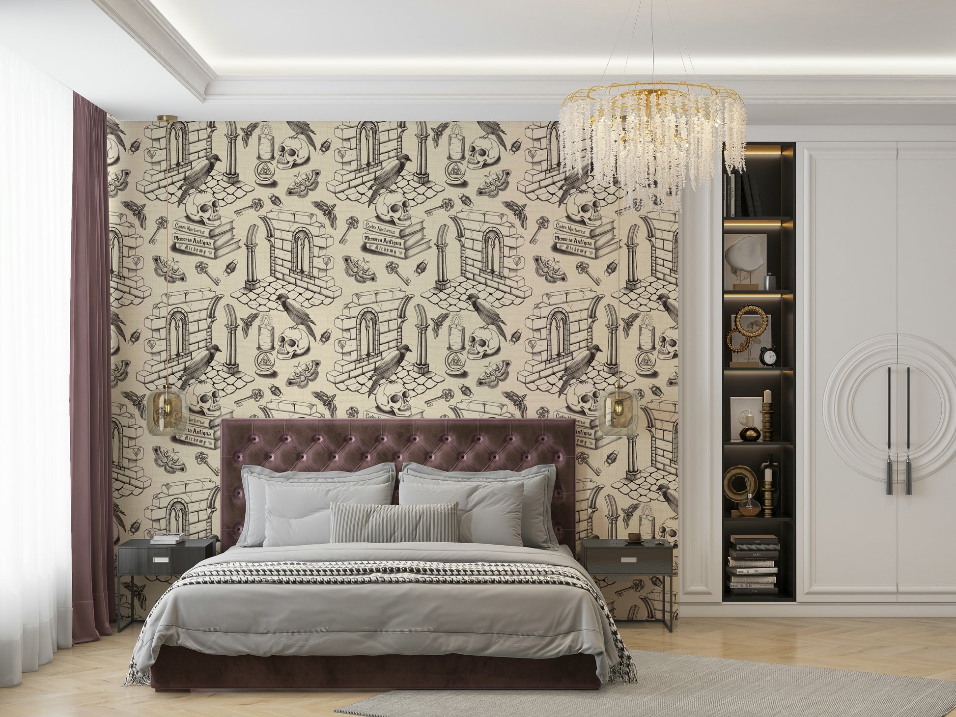 Ink black wallpaper for study or reading room décor

