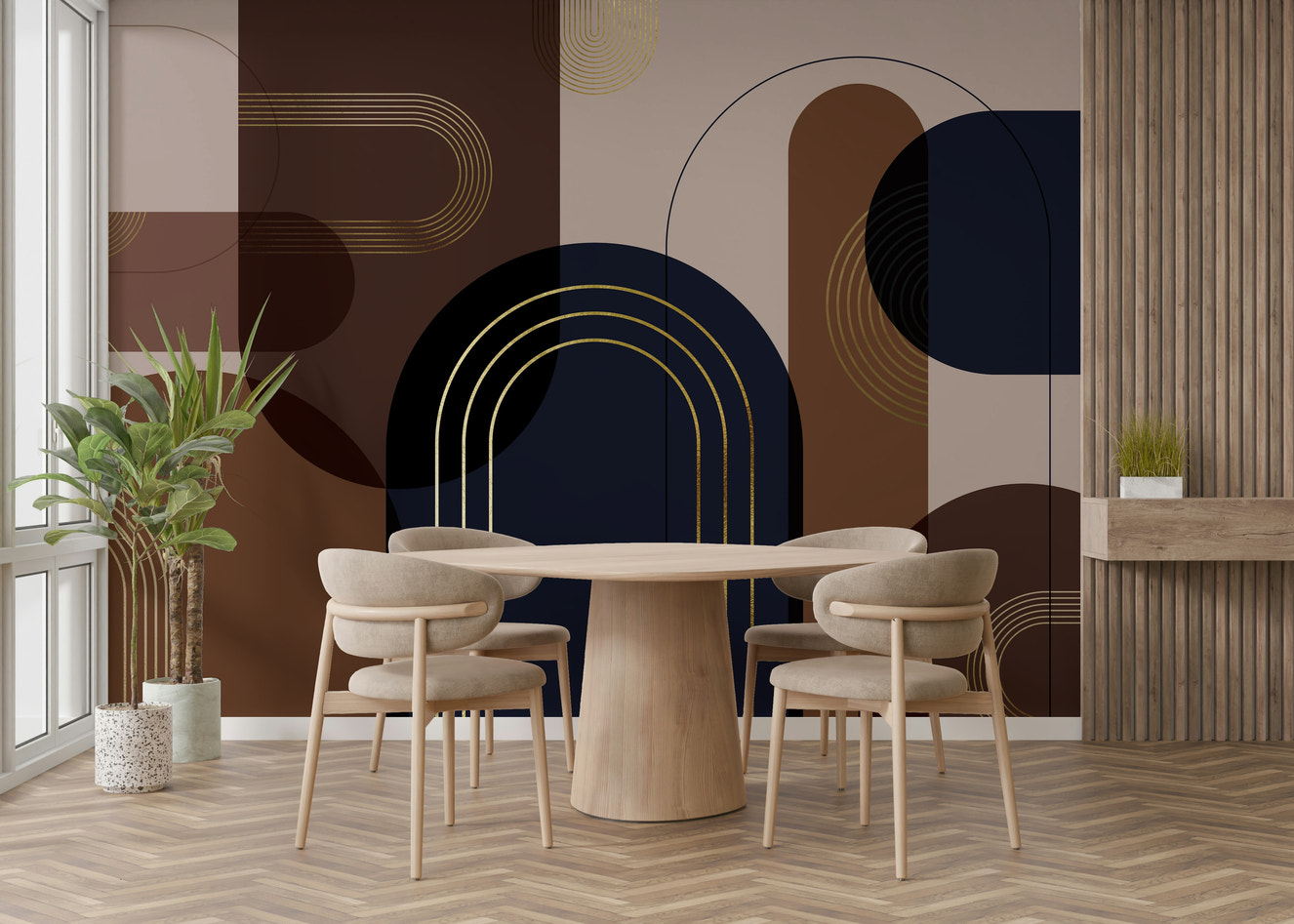 Brown and navy modern wall design

