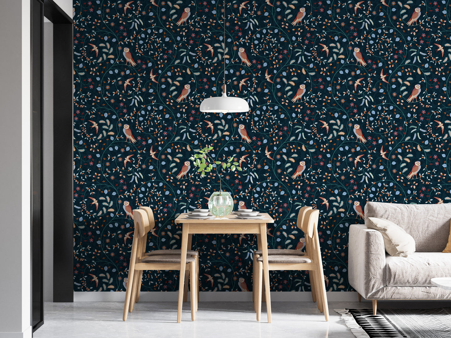 Charming floral and bird mural wallpaper
