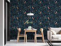 Charming floral and bird mural wallpaper
