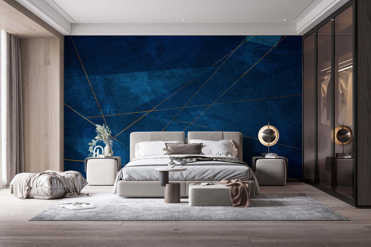 Abstract dark blue grunge wallpaper for professional interiors.
