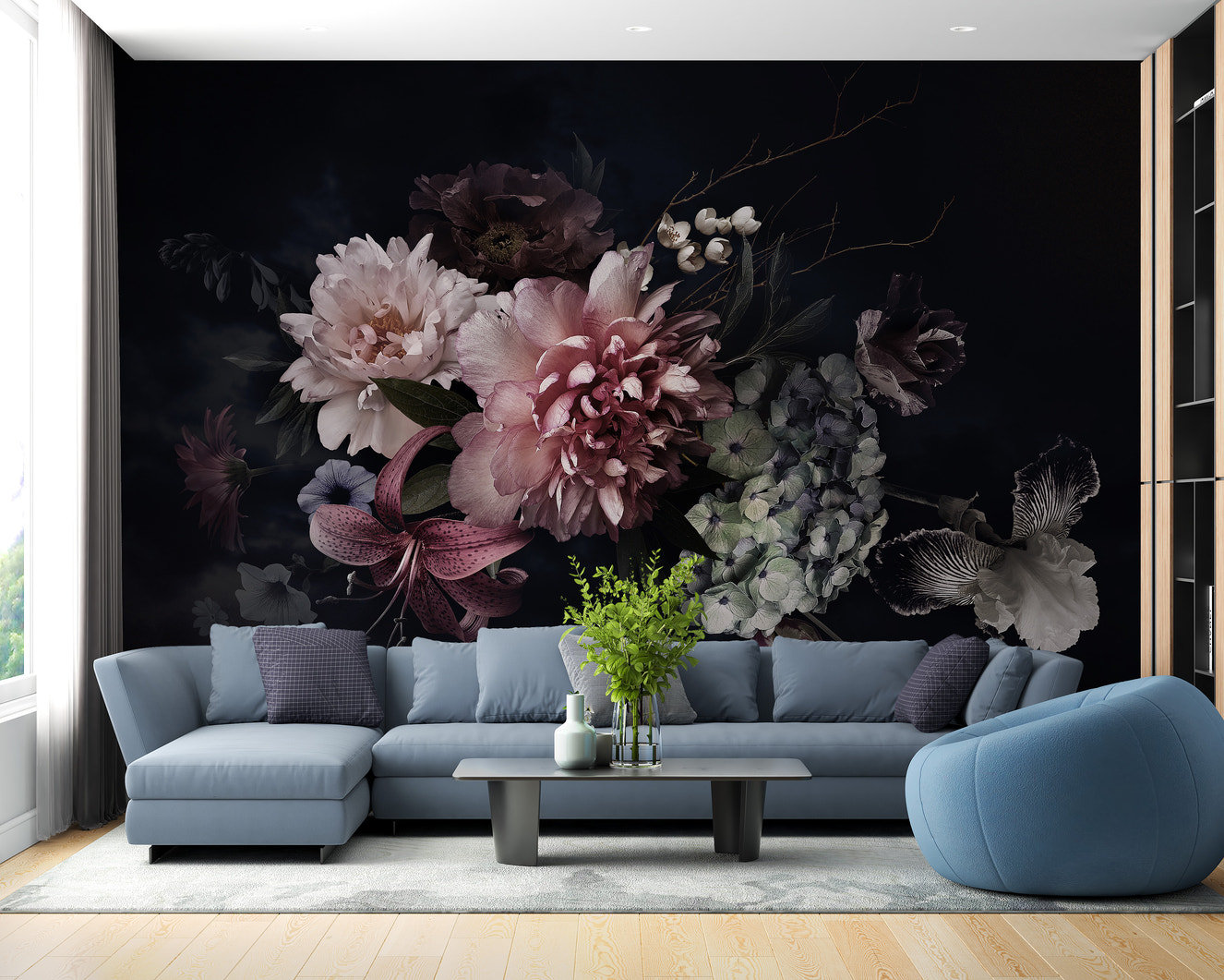 Dark vintage flower bunch wallpaper mural - Giffywalls