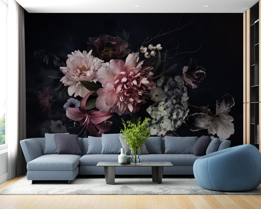 Dark vintage flower bunch wallpaper mural - Giffywalls