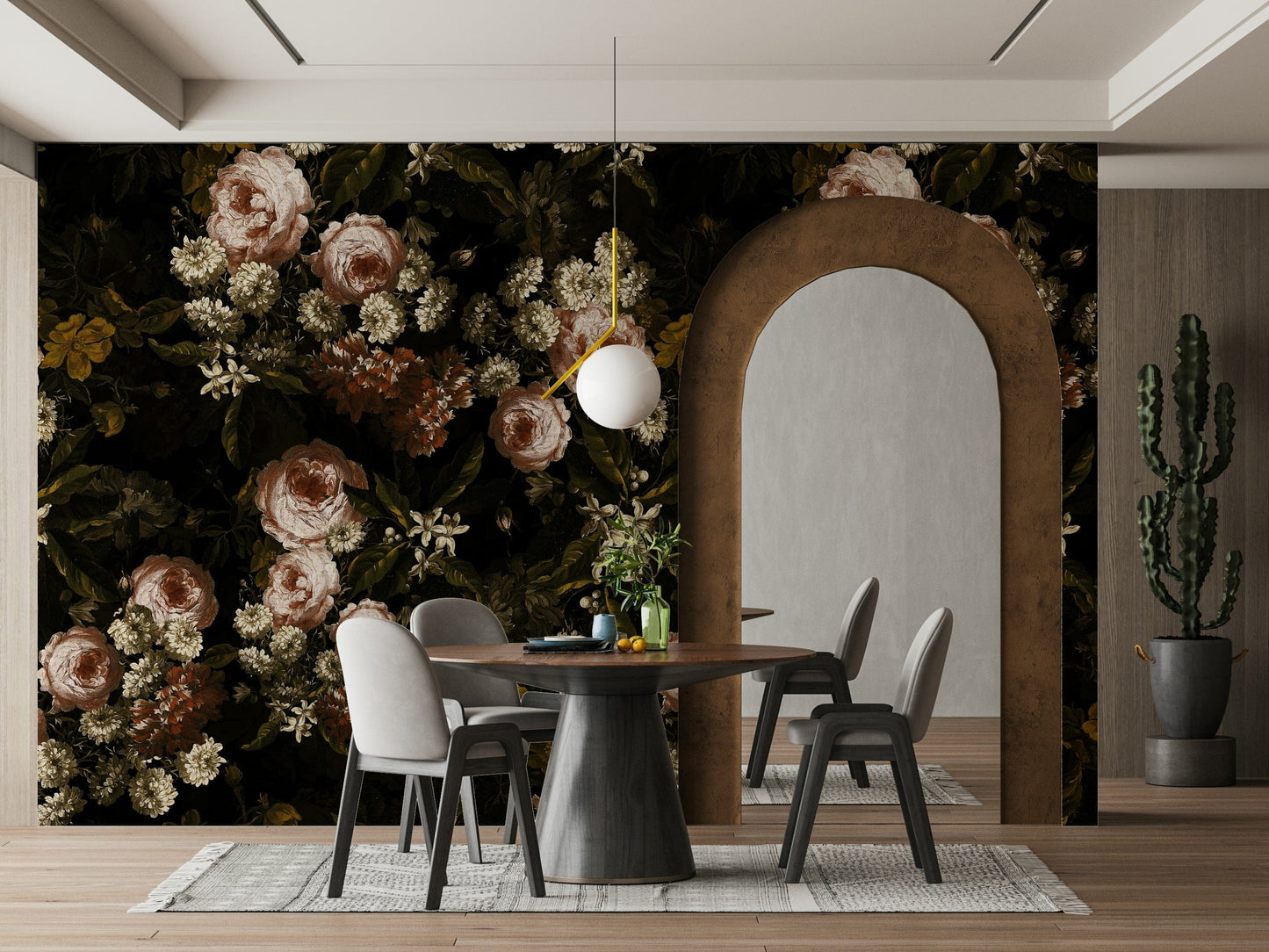 A dramatic floral wallpaper for walls.