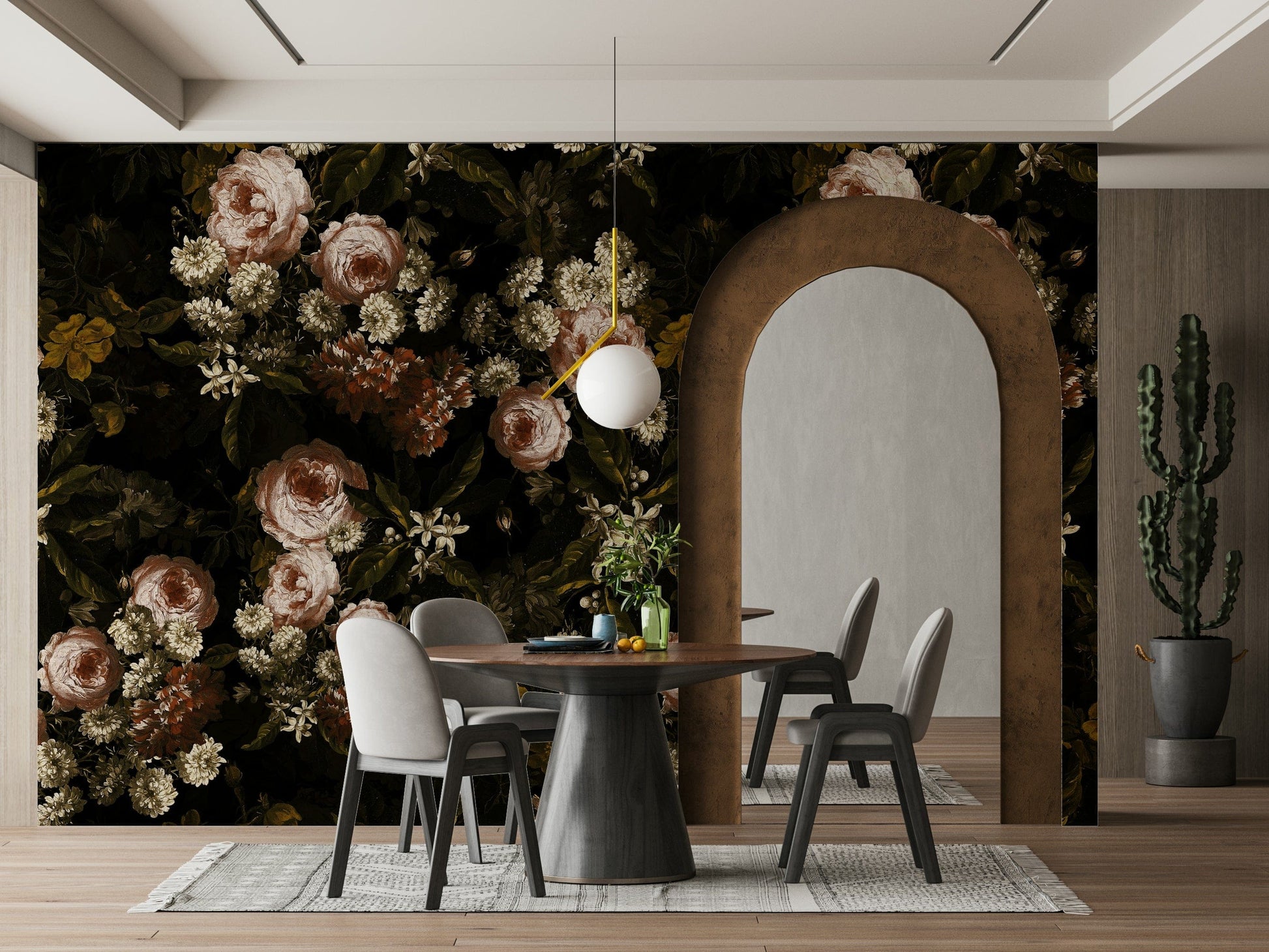 A dramatic floral wallpaper for walls.
