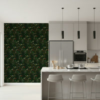 Dark floral wallpaper evoking a serene, moonlit garden atmosphere.