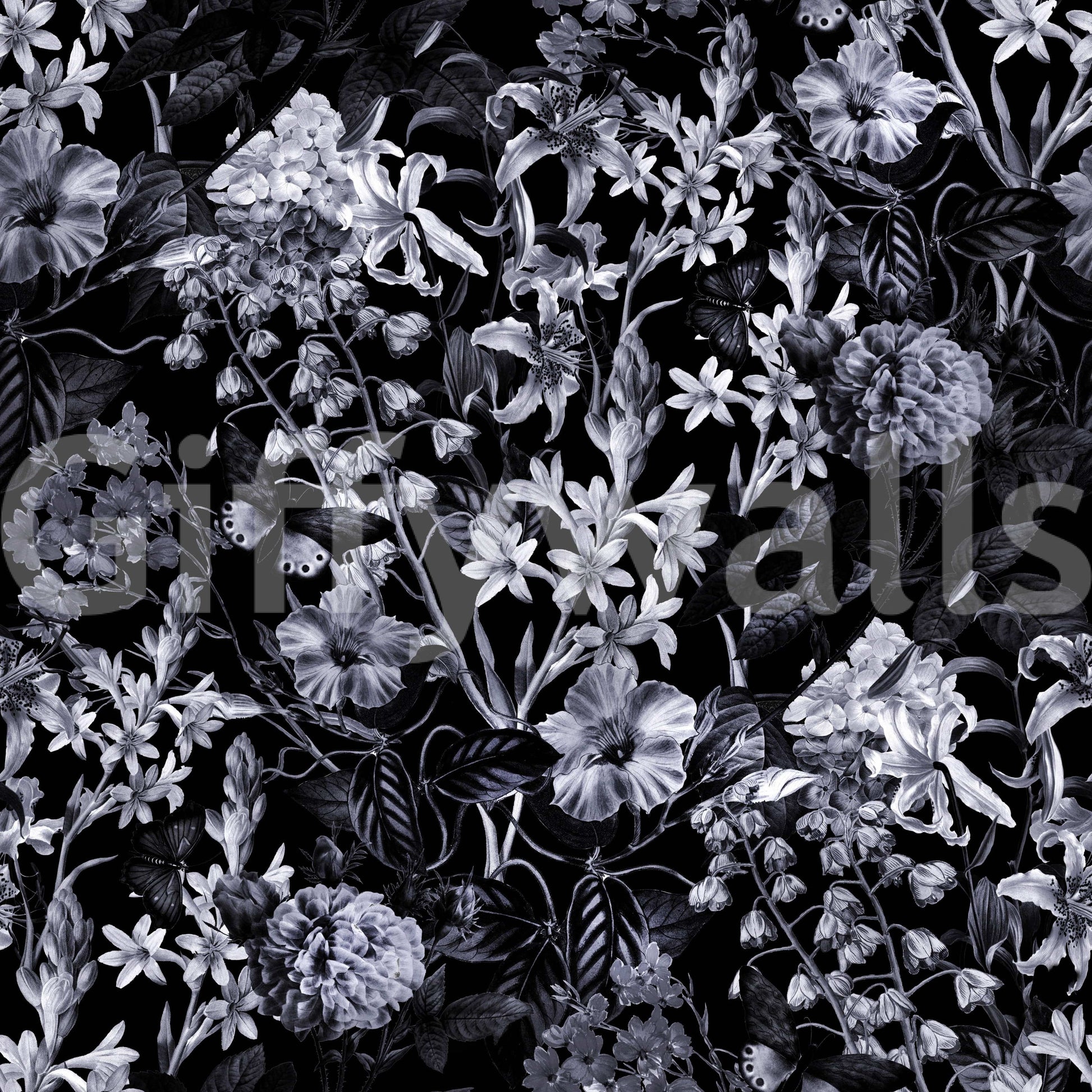 A seamless pattern of flowers on a wall

