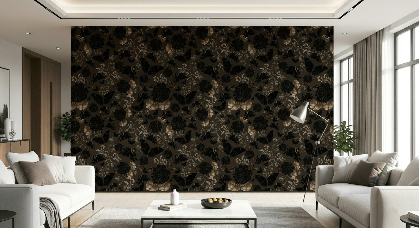 Nocturnal Botanical Wall Mural – Moody, elegant mural capturing a secretive night garden ambiance.