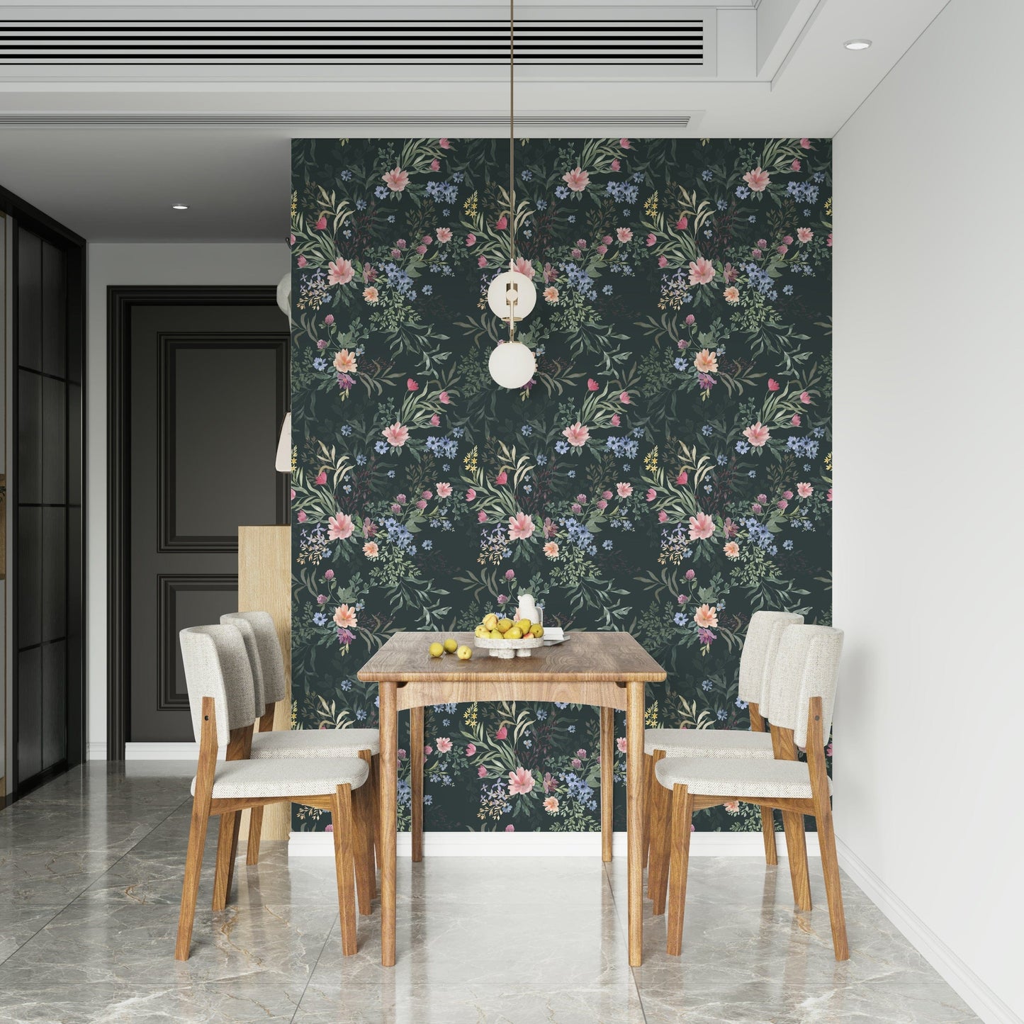 Soft-focus floral design creating a peaceful, ethereal wall backdrop.