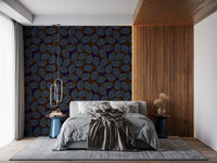 Artistic dark wallpaper with abstract leaf motifs for modern and cozy spaces.