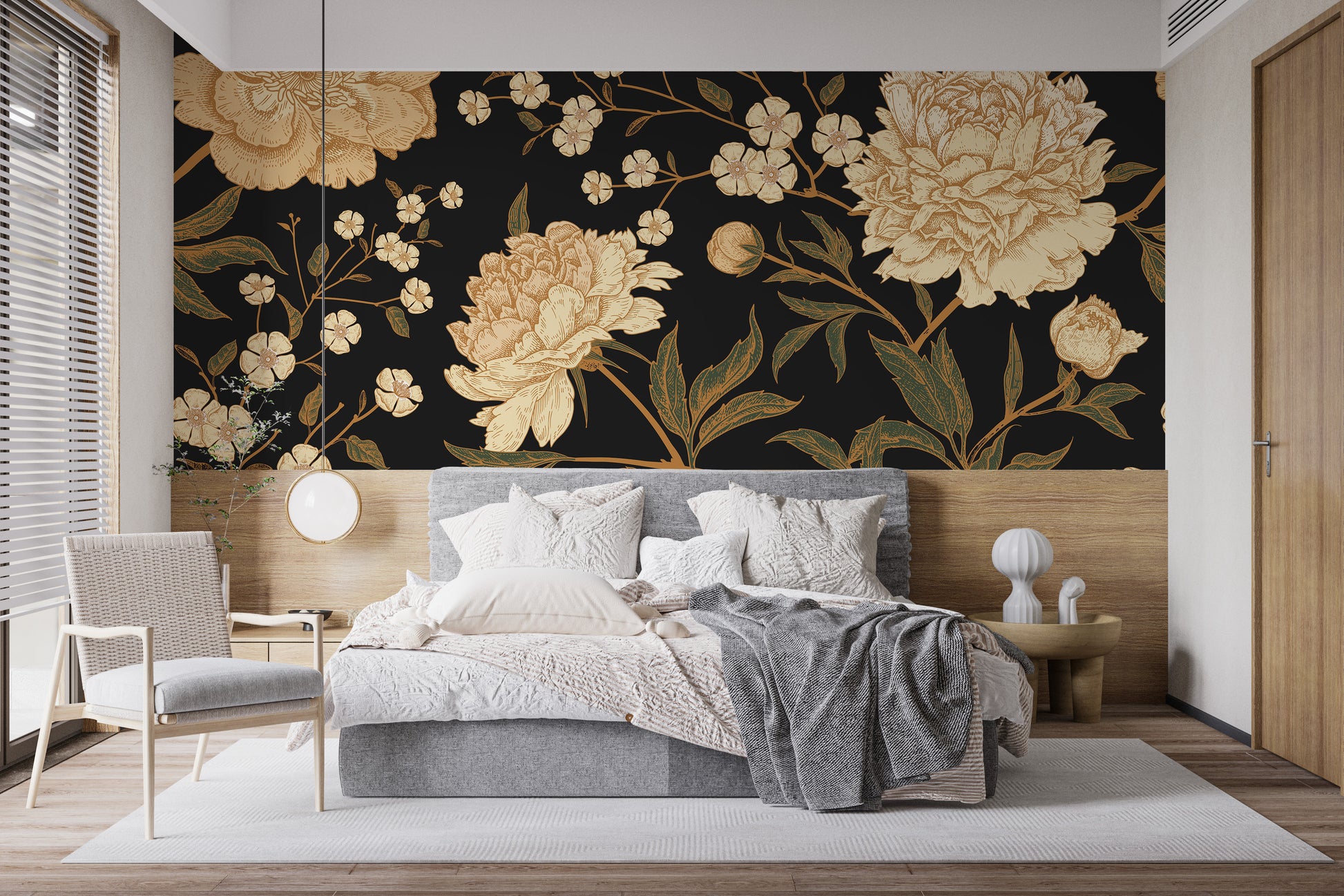 Dark Peony Flowers Wallpaper Murals - Giffywalls