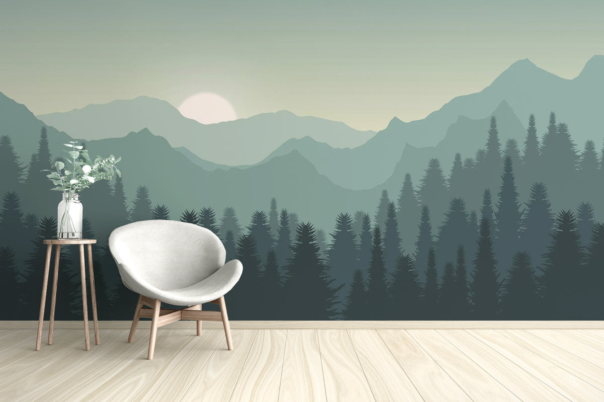 Dark Sunset Mountains Wallpaper Mural | Buy in USA