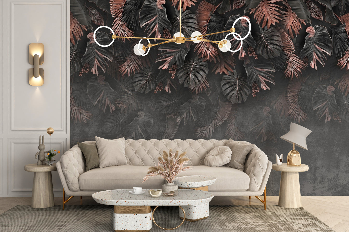 Dark Hanigng Tropical Leaves Wallpaper Mural - Giffywalls
