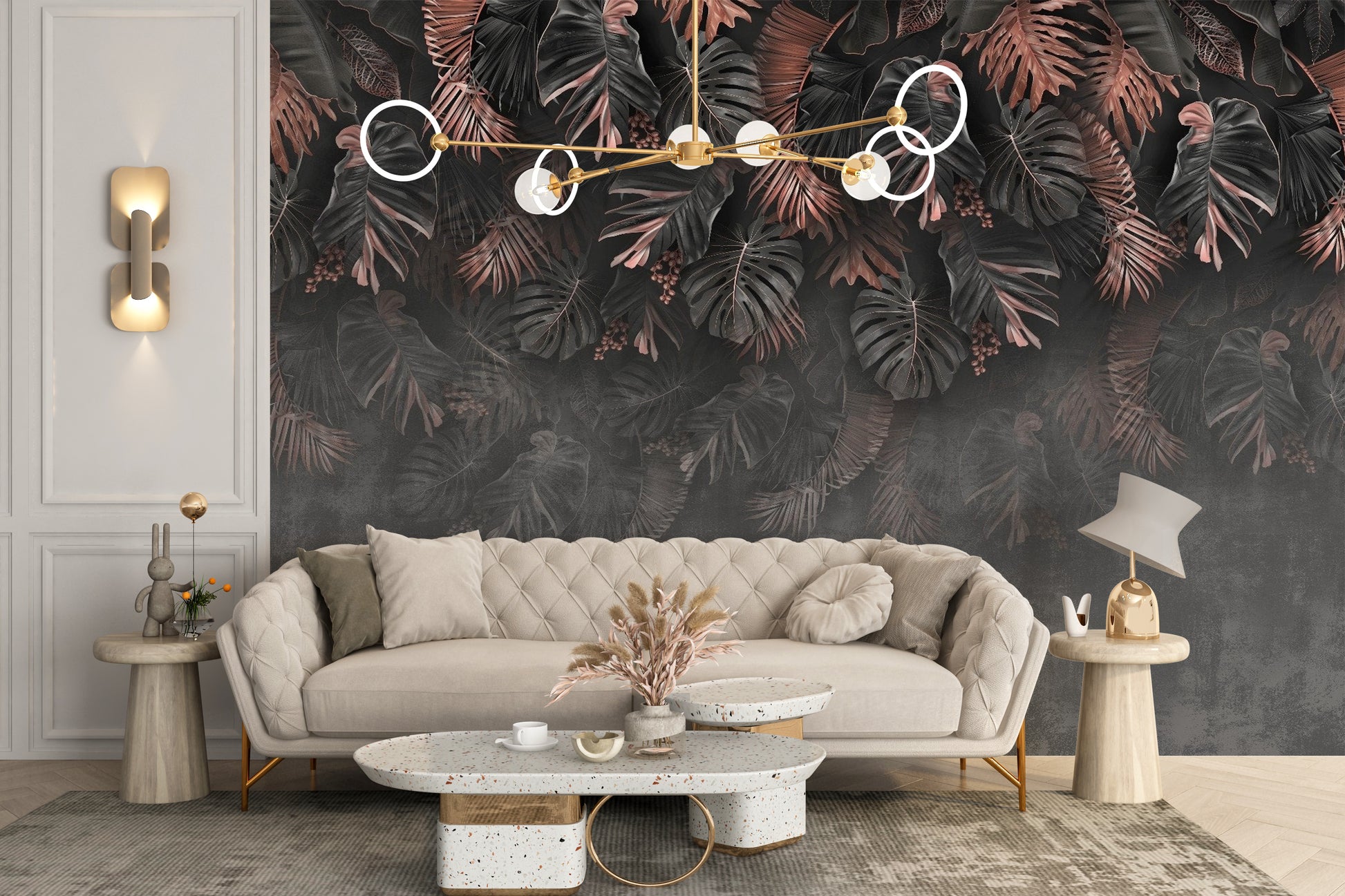 Dark Hanigng Tropical Leaves Wallpaper Mural - Giffywalls