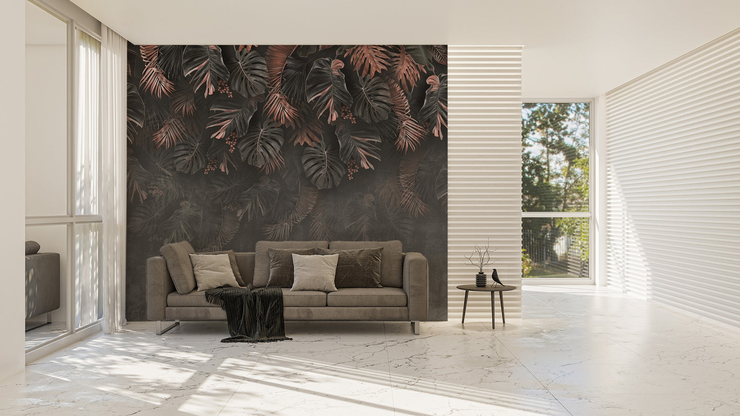 Dark Hanigng Tropical Leaves Wallpaper Mural - Giffywalls