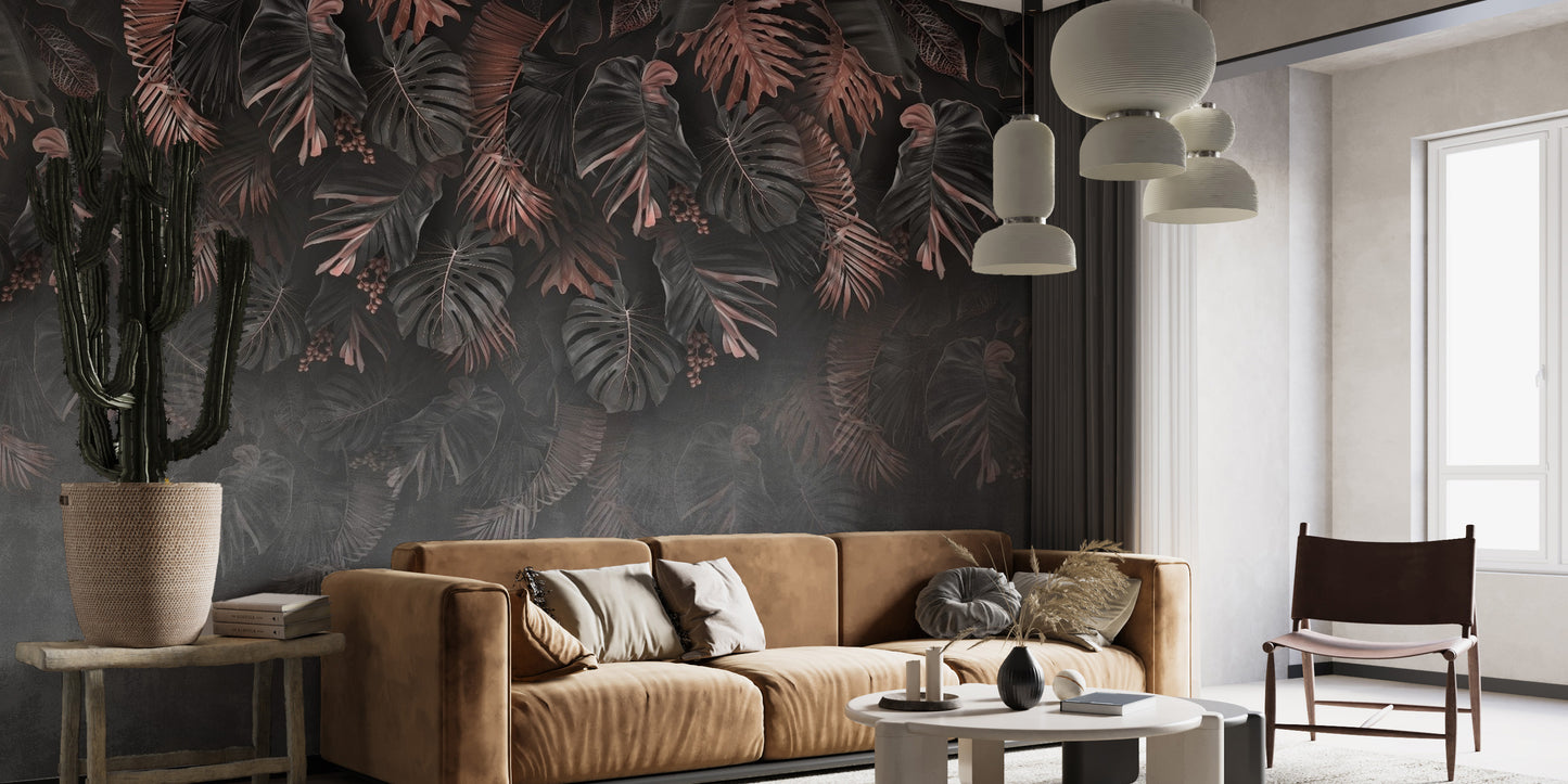 Dark Hanigng Tropical Leaves Wallpaper Mural - Giffywalls