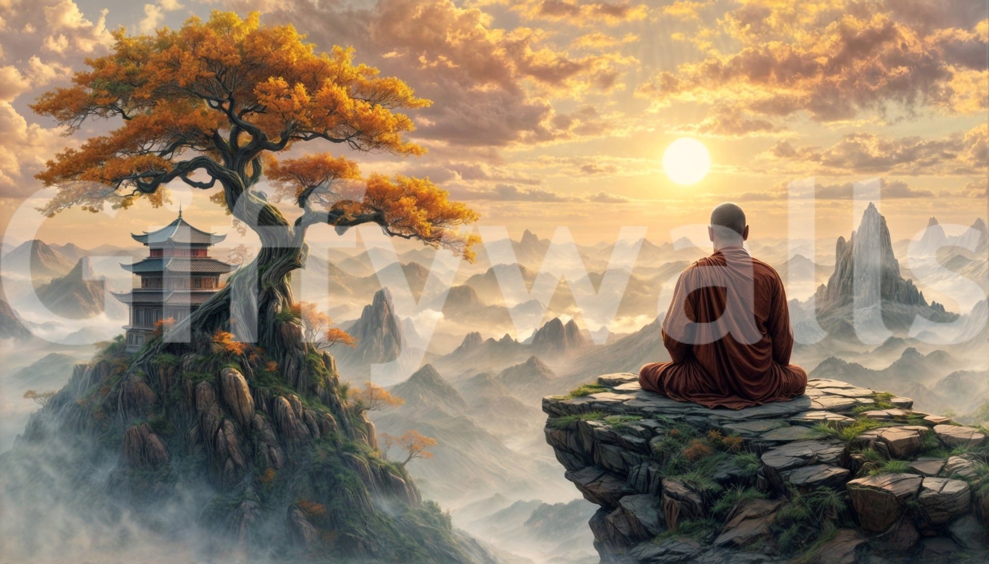 Stylish mural depicting a quiet dawn for a conservatory or sunroom.