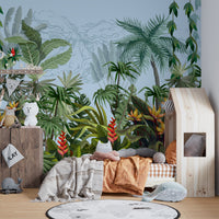 Daytime Colorful Tropical Jungle Design Wallpaper Murals - Giffywalls