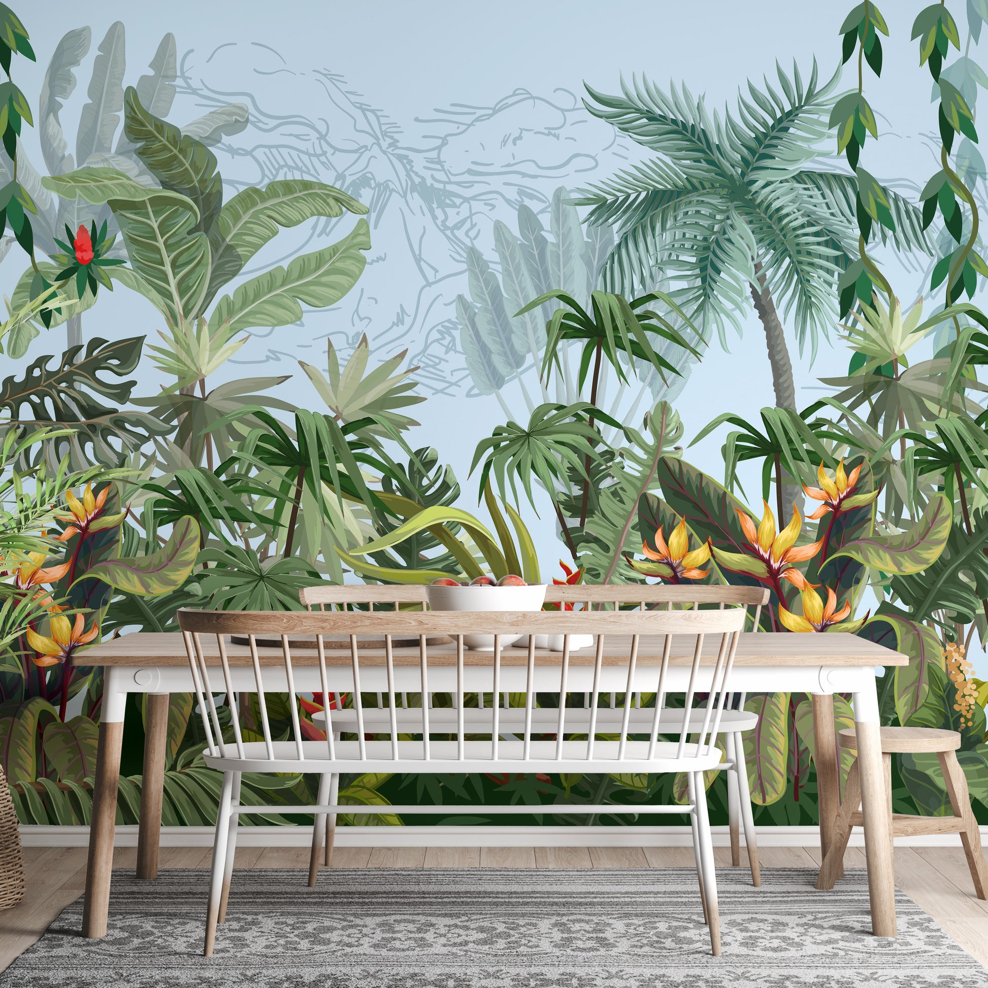 Daytime Colorful Tropical Jungle Design Wallpaper Murals - Giffywalls