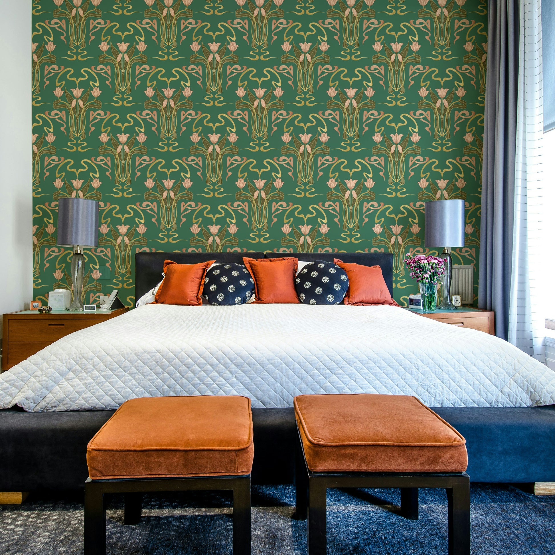 Botanical green deco wall mural

