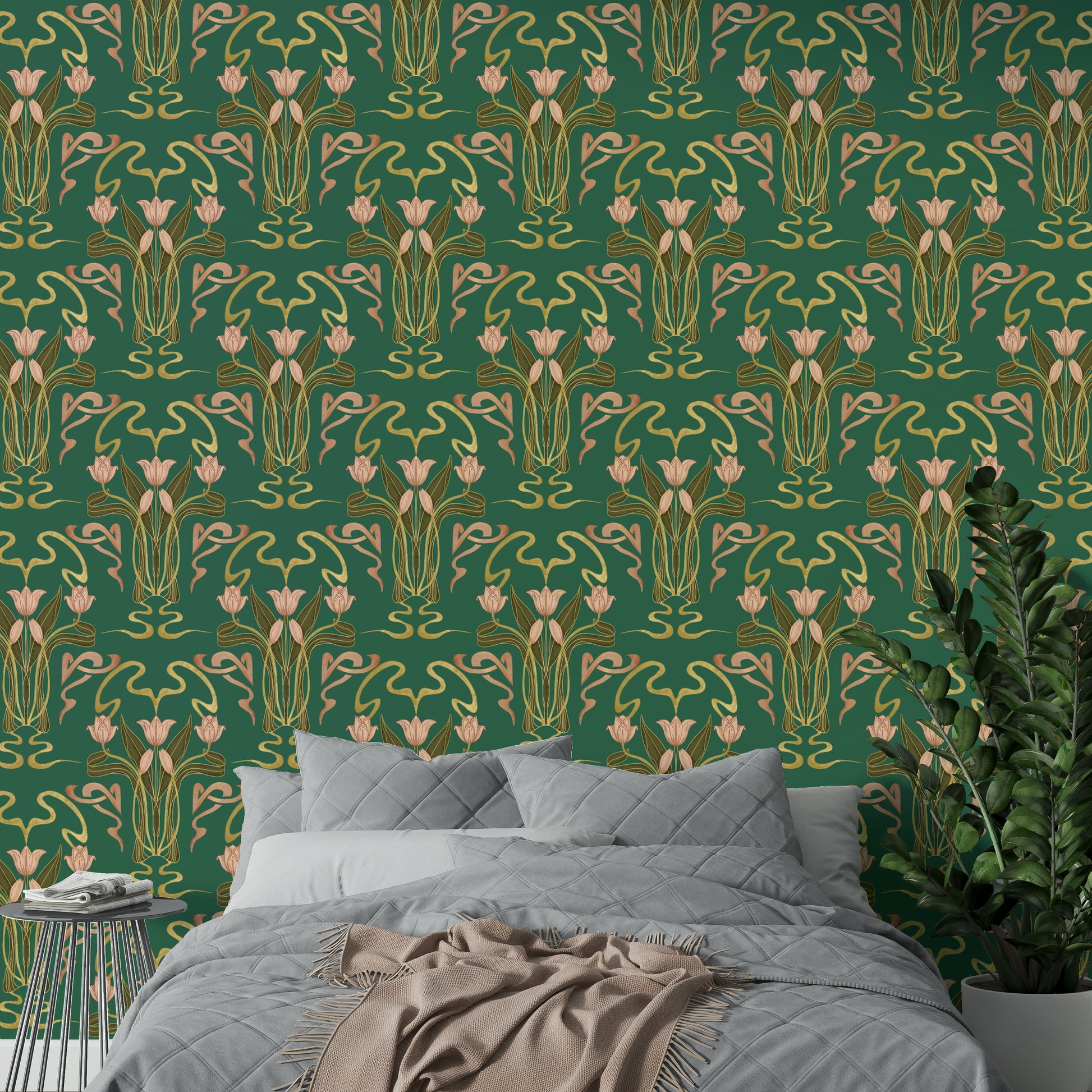 Floral nouveau forest wall mural

