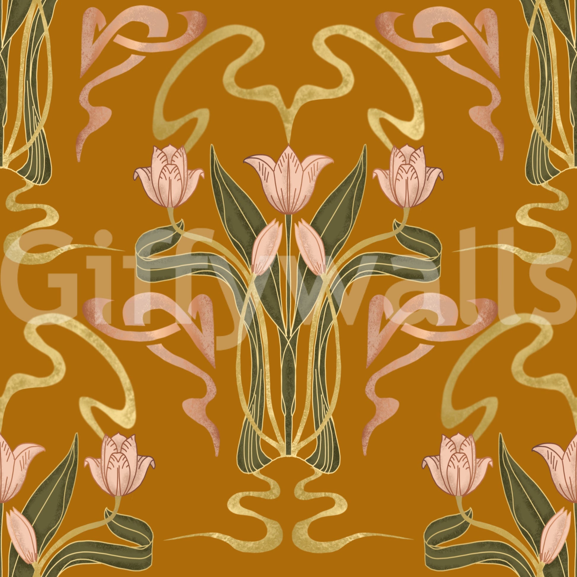 Soft ochre flower wall pattern

