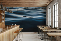 Decorative wall mural combining dark and light blue tones to evoke calm and relaxation.