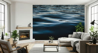 Textured ocean-themed wallpaper mural showcasing deep blue tones for modern, coastal, or nautical décor.