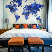 Deep Blue Watercolor World Map Wallpaper