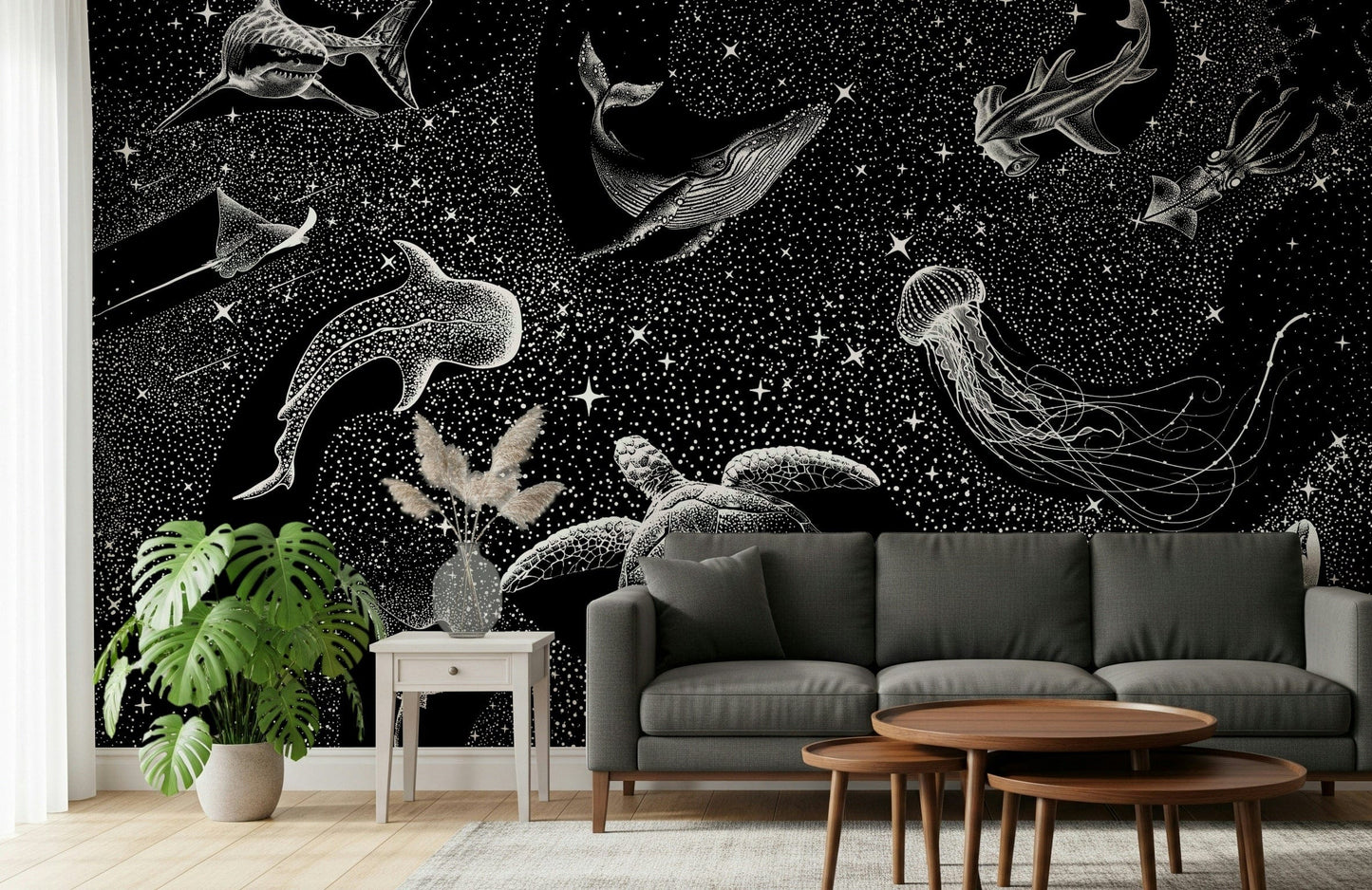 An artistic nature seascape mural for home decor.