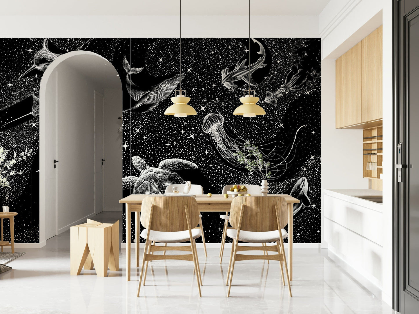 A contemplative dark ocean wallpaper mural for a feature wall.