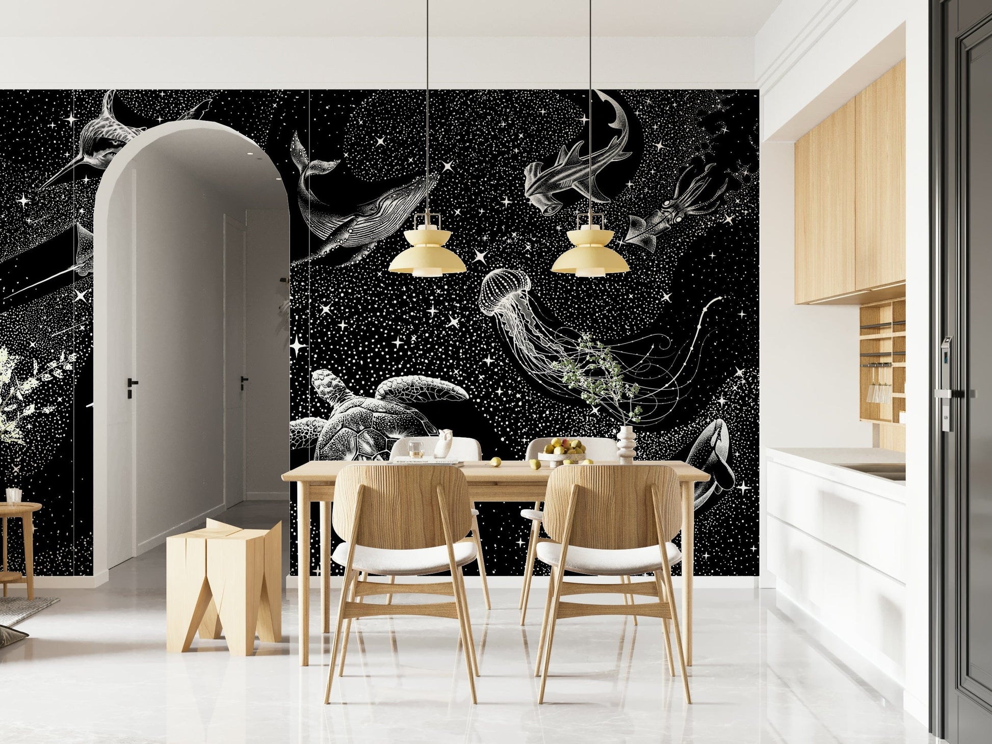 A contemplative dark ocean wallpaper mural for a feature wall.