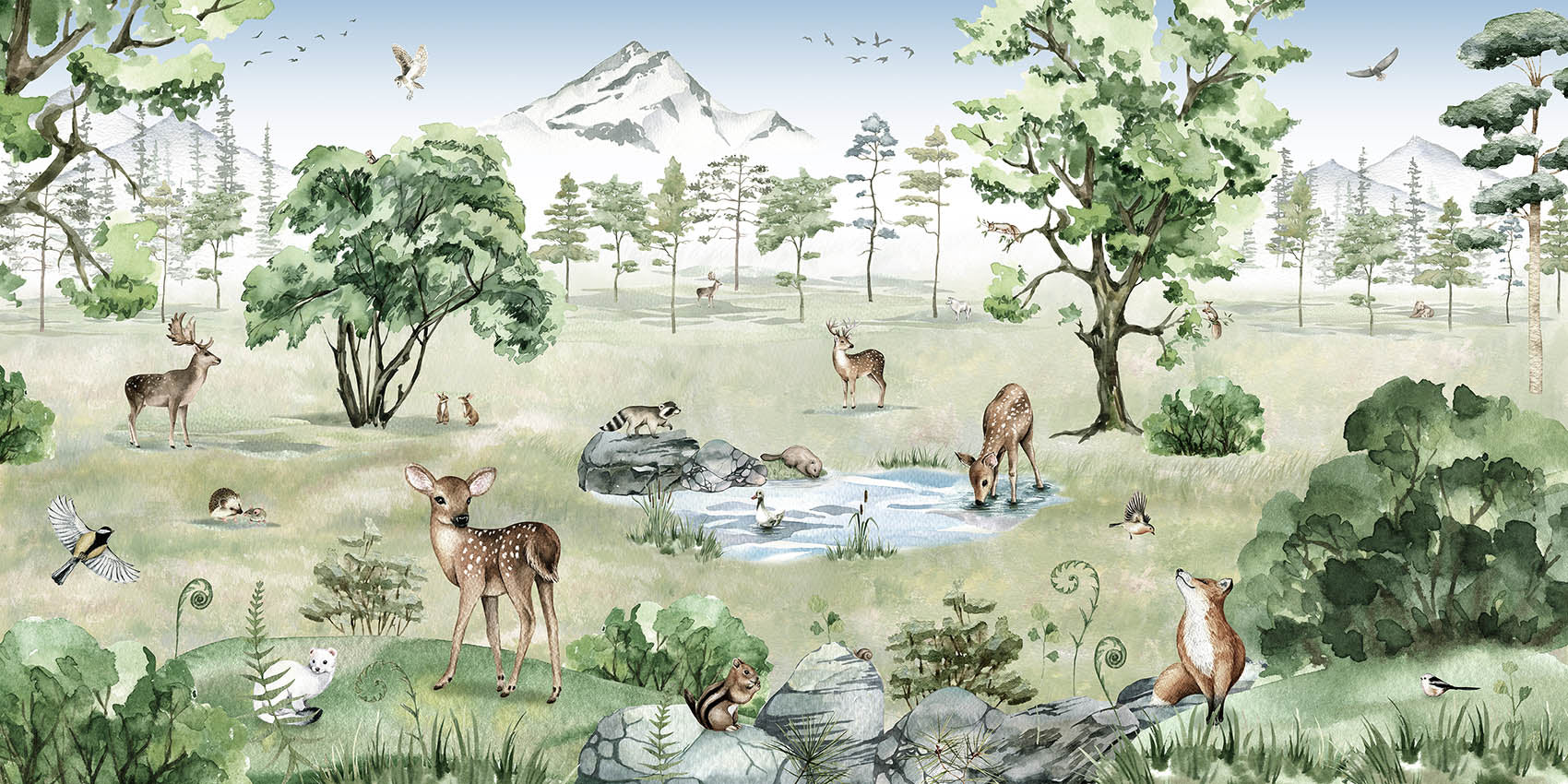 Aquarelle de cerf forêt in your room — zoomed