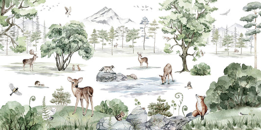 Watercolor Deer winter Forest Animals Wallpaper