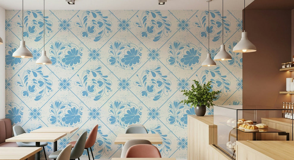 Delft Bloom Wallpaper | Elegant Blue & White Wall Decor