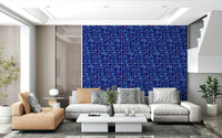 Reading corner feature wall with delft-style bouquet tiles wallpaper, deep blue colour, classic pattern