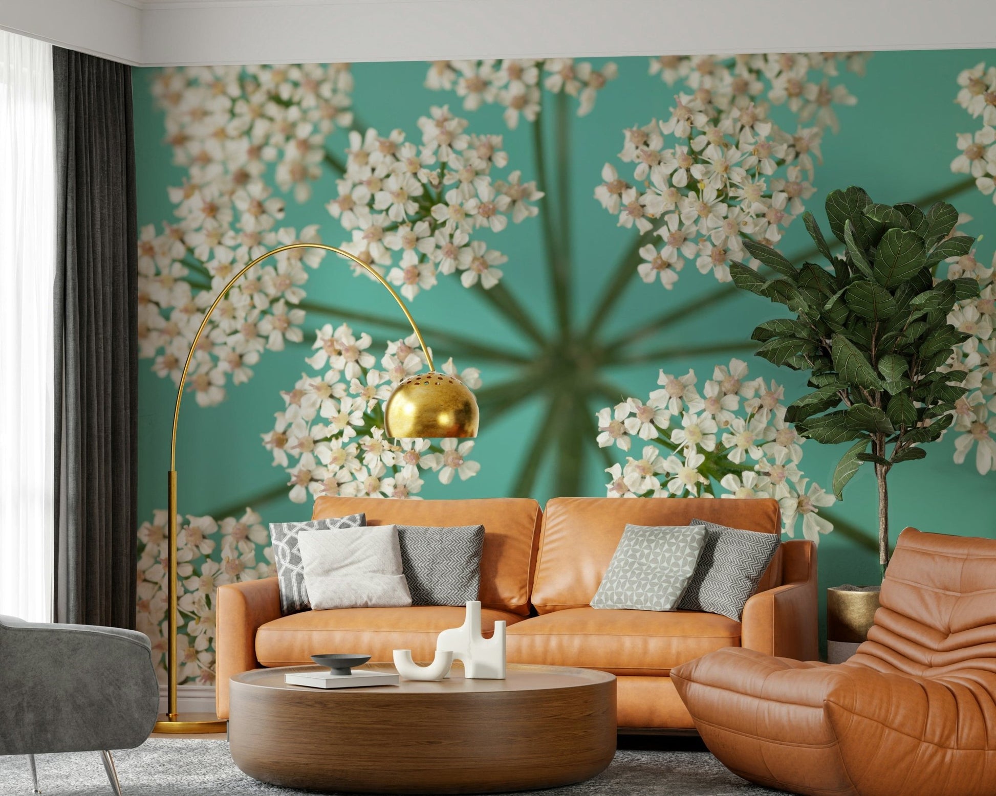 Minimal floral wall mural with airy feel
